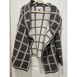 Ellen Tracy Women's Gray Plaid Open Front Cardigan Cozy Knit‎ Sweater Size L
